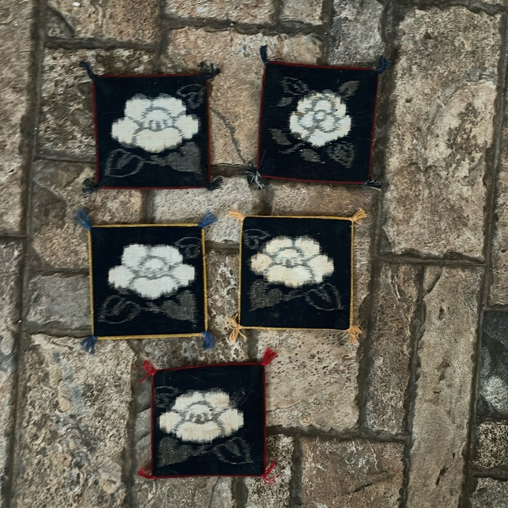 Vintage Lot Of 5 Floral Tapestry Handmade Coasters